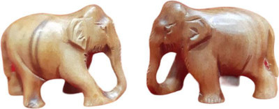 Mamta Handicrafts Original White Sandalwood Elephant Pair Combo Down Trunk 1 INCH Decor Items Decorative Showpiece  -  5.05 cm(Wood, Brown)