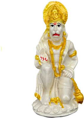 salvusappsolutions Marble Dust Lord Hanuman Murti Bajrangbali Statue for Pooja/Home/Temple Decor Decorative Showpiece  -  12 cm(Marble, White, Gold)