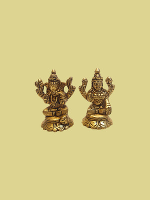 Brass idol Idol Home Decor | Laxmi Ganesh Statue Set, 2.5 Inch Height, 360 Grams Decorative Showpiece  -  7 cm(Brass, Gold)