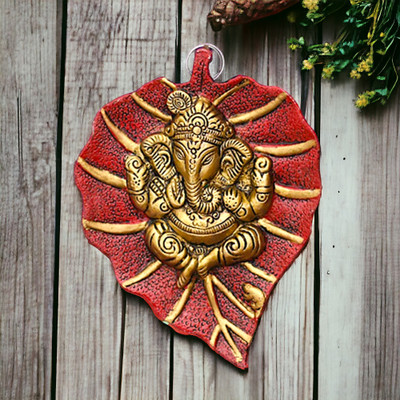 KridayKraft KridayKraft Metal Leaf Ganesha ji Statue,Ganpati Wall Decorative Showpiece  -  17 cm(Aluminium, Gold)