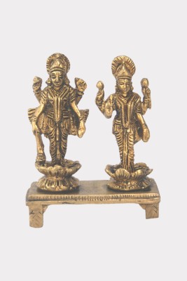 RAVI HANDICRAFTS Lord Vishnu and Mata Laxmi Sculpture Statue for Home/office Temple Puja and Gift Decorative Showpiece  -  9 cm(Brass, Gold)