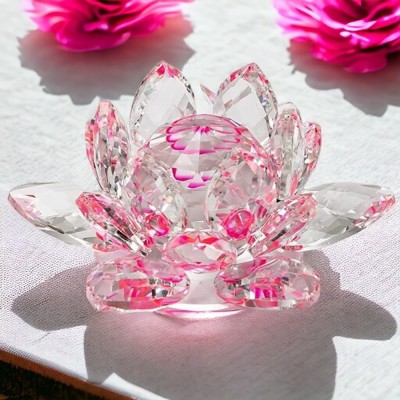 Jai bhole nath CRYSTAL LOTUS FLOWER NON REVOLVING Decorative Showpiece  -  5 cm(Crystal, Pink)