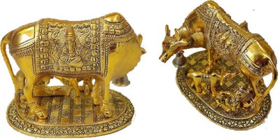 Benares Souvenirs Handicraft Gold Plated Kamdhenu cow for decoration Office/Home/Room Decorative Showpiece  -  21 cm(Brass, Gold)
