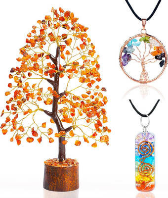 VIBESLE Carnelian Gemstone Tree - Crystal Tree of Life - Chakra Tree Decor Decorative Showpiece  -  25 cm(Stone, Red)
