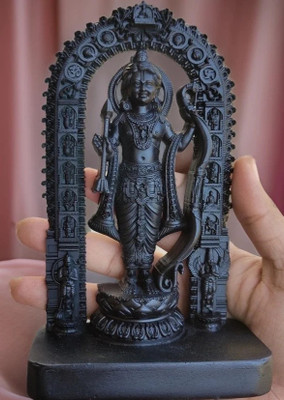 Swastik Creation Ram Ji Murti Ayodhya Mandir | Ram Lala Idol Statue for Home Mandir or Office Decorative Showpiece  -  17 cm(Resin, Marble, Black)