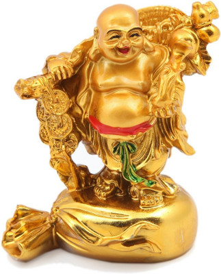 Dcreations Laughing Buddha With Coins Decorative Showpiece  -  7.62 cm(Stone, Multicolor)