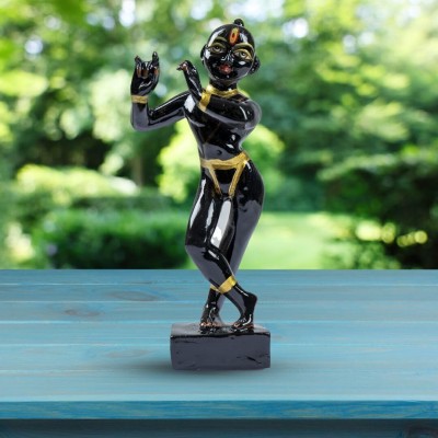 radha rani shringar Handcrafted Printed Marble Dust Krishna Standing Figurine Sculpture Showpiece Decorative Showpiece  -  9 cm(Marble, Black)