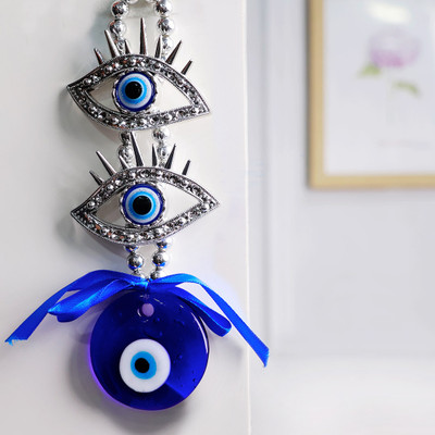 9dzine Eye Lashed Evil Eye Hanging for Car Wall Decor Door Entrance Home Decor Items Decorative Showpiece  -  18 cm(Glass, Blue)