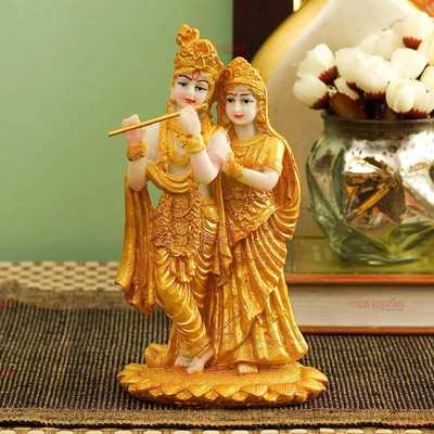 SAIM Radha Krishna Murti Showpiece Statue for Home Décor Pooja Room & Gift Purpose Decorative Showpiece  -  19 cm(Polyresin, Yellow)