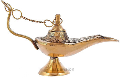 COLORSOFLIFE Premium Small Brass Hand Crafted Metal Aladdin Chirag Lamp Home Decor Showpiece Decorative Showpiece  -  5.4 cm(Brass, Gold)