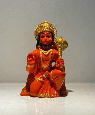 Kitchen Hub Hanuman Ji Ki Murti Lord Balaji Bajrangbali With Gada For Temple Car Dashboard Decorative Showpiece  -  9 cm(Polyresin, Orange)