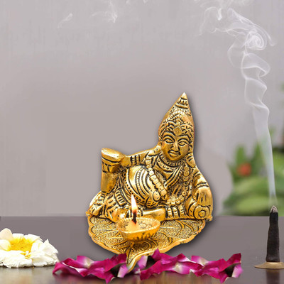 NOKTUS Kubera Diya Stand Brass Table Diya(Height: 3.5 inch)