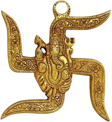 Instalogy Wall Hanging Swastik Ganesh for Door/Office/Hiome/Prosperity Decorative Showpiece  -  10 cm(Brass, Gold)
