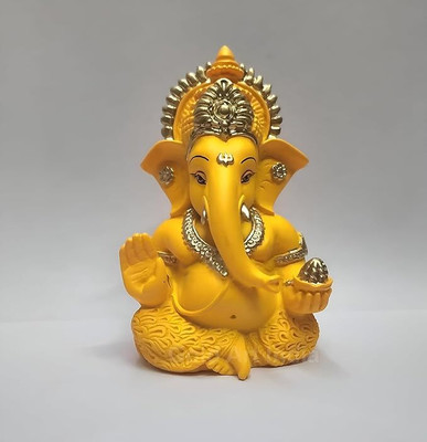 Mishtukocrafts Mishtukocrafts Yellow Ganesha Statue/idol /murti for home/office/room Resin Decorative Showpiece  -  8.75 cm(Resin, Yellow)