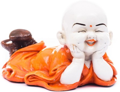 eCraftIndia Polyresin Resting Buddha Decorative Showpiece  -  13 cm(Polyresin, White, Orange)