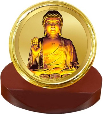 DIVINITI GautamaBuddhaJi God Idol PhotoFrame & CarDashboard|MCF 1C GLD 24KGoldPlated Foil Decorative Showpiece  -  11 cm(Metal, Gold)