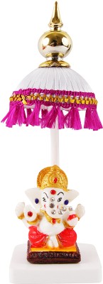 jagriti enterprise Ganesh Ji Idol Statue for Car Dashboard with gold Umbrella office /study room Decorative Showpiece  -  17.5 cm(Polyresin, Multicolor)