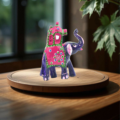 BAINADA INDUSTRIES Handcrafted Rajasthani Elephant With Howdah Figurine For Home Décor-Sky Blue Decorative Showpiece  -  12 cm(Paper Mache, Blue)