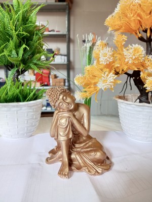 Feng Shui Golden Buddha Idol on Knee Decorative Showpiece  -  9.4 cm(Polyresin, Gold)