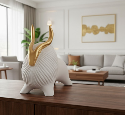 TheDivineDecor Luxury Yak Figurine for Home Décor Resin Animal Sculpture Showpiece Decorative Showpiece  -  10 cm(Resin, Ceramic, White)