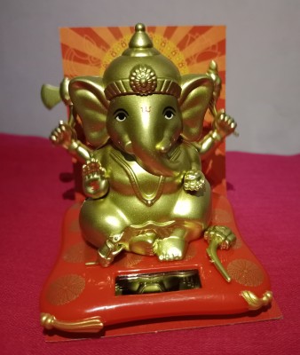 MahiG Enterprises Moving Hand Solar Powered Ganesha for Car Dashboard Solar Lord Ganesh Home,Offic Decorative Showpiece  -  8 cm(Plastic, Gold Plated, Gold)