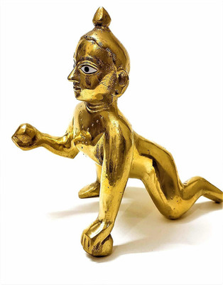 VALUE CRAFTS Laddu Gopal Statue Pital Brass Murti Kanha ji Laddu Gopal Thakur Ji Decorative Showpiece  -  8 cm(Brass, Gold)