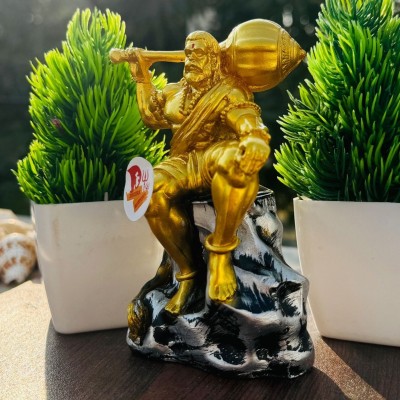 DARIDRA BHANJAN Hanuman ji Idol/Sitting Hanuman | Hanuman Murti for Pooja, Home decor Decorative Showpiece  -  12 cm(Resin, Gold)