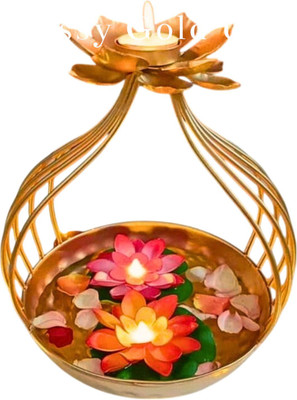 Cozzy Dera Lotus Urli/Big Size /Super Quality Metal/30cm with multilayer leaves /Tabletop Decorative Showpiece  -  28 cm(Iron, Gold)