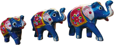 Dastkaari Elephant Set 3 Pcs Decorative Showpiece  -  7 cm(Plastic, Blue)