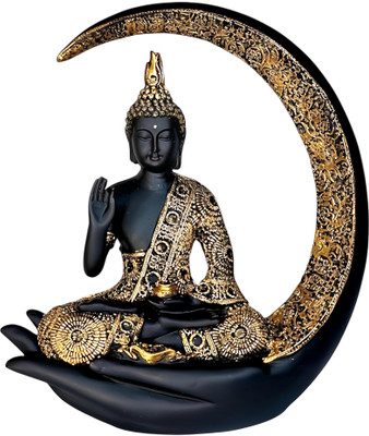 SINGH BROTHERS Antique Big Meditating Moon Buddha Statue for Home & Office Decor, Buddha Idol Decorative Showpiece  -  23 cm(Polyresin, Black, Gold)