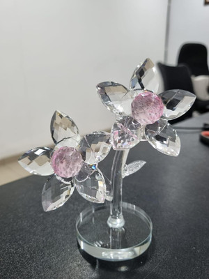 grofly Statues Crystal Sparkle Flower Paperweight Tabletop| Elegant Décor for Home Decorative Showpiece  -  15 cm(Glass, Silver)