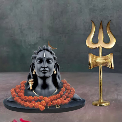 DARIDRA BHANJAN Adiyogi Shiva Statue Mahadev Bholenath idol for Home|Rudrakha Mala| Trishul Decorative Showpiece  -  7 cm(Resin, Black)