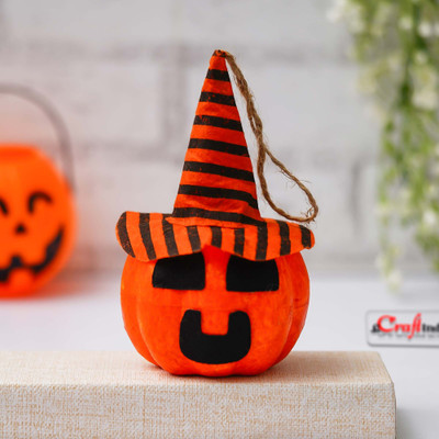 eCraftIndia Halloween Decorative Pumpkin Decorative Showpiece  -  16 cm(Fabric, Multicolor)