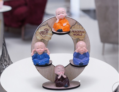 monk life BABY MONK OM SHANTI CIRCLE SET Decorative Showpiece  -  14 cm(Resin, Multicolor)