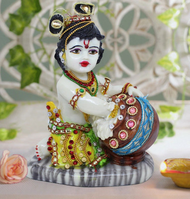 TIED RIBBONS Krishna Statue for Dashboard – Spiritual Gift & Home Accent Decorative Showpiece  -  19 cm(Polyresin, Multicolor)