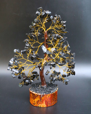 VIBESLE Black Tourmaline Feng Shui Bonsai Chakra Tree - Reiki Stones Tree Decorative Showpiece  -  23 cm(Stone, Black)