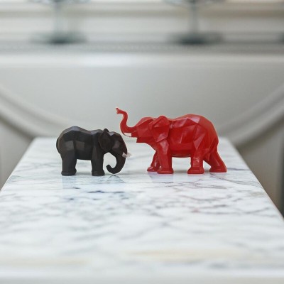 Miss Peach Graceful Handcrafted Pair of Elephant Showpiece-Embodying Strength and Elegance Decorative Showpiece  -  20 cm(Polyresin, Red)