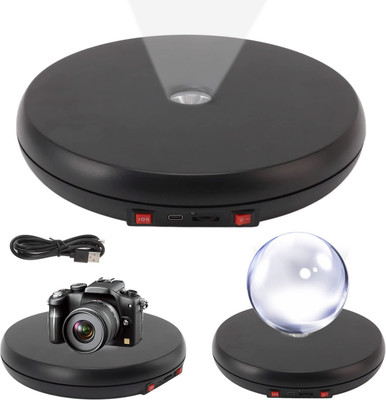 SUPVOX 1Pcs Rotating Display Stand with LED USB Charge 360 Degree Rotating Turntable Decorative Showpiece  -  5 cm(Plastic, Black)