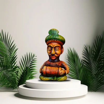 Terracotta Musical Small Tabla Man Decorative Showpiece  -  10 cm(Terracotta, Brown, Green, Orange)