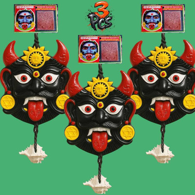 FlyTouch Pack of 3 Nazar Battu with Shankh for Vastu Safety and Protection from Evil Eye Decorative Showpiece  -  31 cm(Plastic, Multicolor)