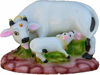 DARIDRA BHANJAN Cow, Cow and Calf statue / cow and calf idol, kamdhenu cow with calf Decorative Showpiece  -  7.62 cm(Marble, White)