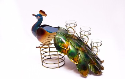 o my furniture Designer peacock with glass candle holder Decorative Showpiece  -  33 cm(Iron, Multicolor)