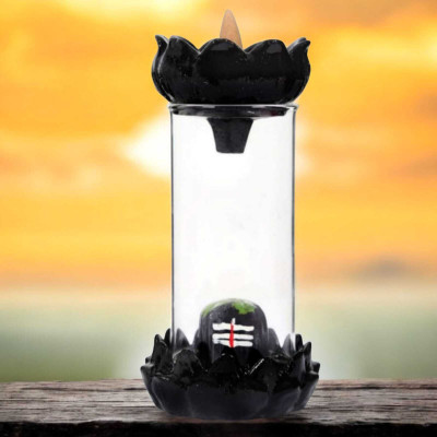 AVshiv Shivling Smoke Fountain | Ceramic Incense Burner for Home Décor 10 Cone Free Decorative Showpiece  -  20 cm(Glass, Polyresin, Black)