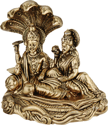 GV Decor Brass Statue of Lord Vishnu Laxmi On Sheshnag Laxmi Narayan Decorative Showpiece  -  12 cm(Brass, Gold)