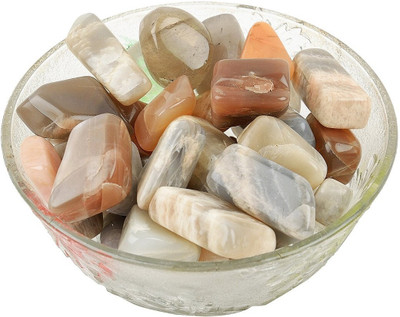 EXCEL PEACH MOONSTONE Tumbled Medium Stone with Flash - 100 grams (Pack 5-7 Pc) Decorative Showpiece  -  3 cm(Crystal, Multicolor)