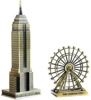 Lilone Metal Table Decor Combo London Eye and Empire Estate Building Miniature Decorative Showpiece  -  15 cm(Metal, Gold)