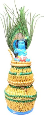 HOIVA (PACK OF 1) Pot Baby Krishna,Peacock feather with Kunni Kuru 18 cm Decorative Showpiece  -  18 cm(Plastic, Multicolor)