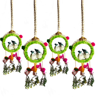 The Shine Store Artificial Flora Jute Balcony Hanging Bird Nest for Home Wall Garden Decor Combo Decorative Showpiece  -  32 cm(Jute, Plastic, Green)