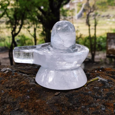 SS Murti 50-60g Clear Quartz Crystal Sphatik Shivling for Puja & Pooja Decorative Showpiece  -  5 cm(Stone, White)