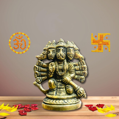 DARIDRA BHANJAN Panchmukhi Hanuman ji Murti / Bajrangbali Murti Gift article Decorative Showpiece  -  6 cm(Brass, Gold)